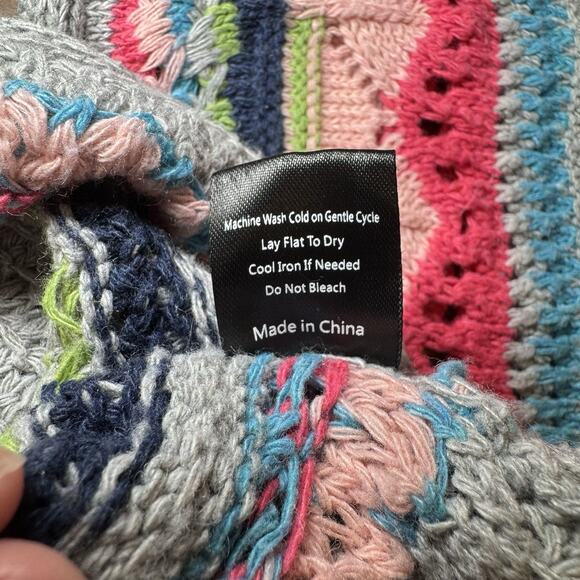 POL Crochet Bohemian Short Sleeve Crop Top Colorful Granny Knit Boho Size Small - Picture 6 of 6